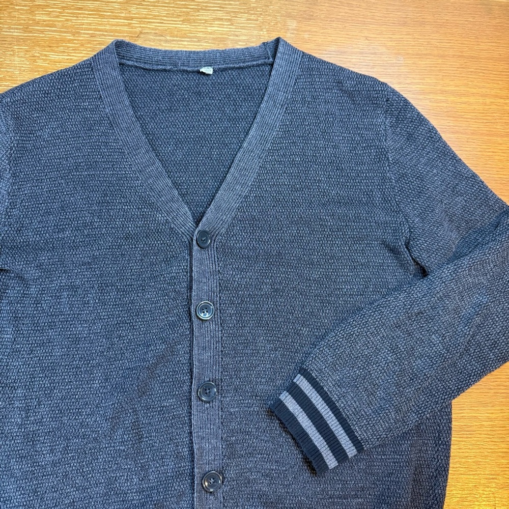 LTB Mens Grampa Cardigan Sweater Medium Black Grey Collegiate Stripes Preppy